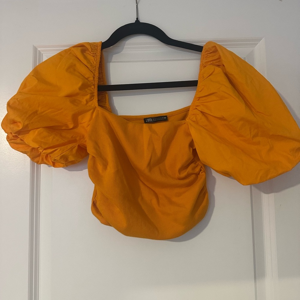 Zara Bold Orange Puff Sleeve Blouse